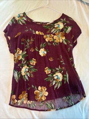 Pulse Burgundy Floral Short Sleeve Blouse